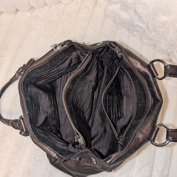 Prada Brown Vitello Daino Leather Medium Bauletto Logo Bag - Picture 12 of 14